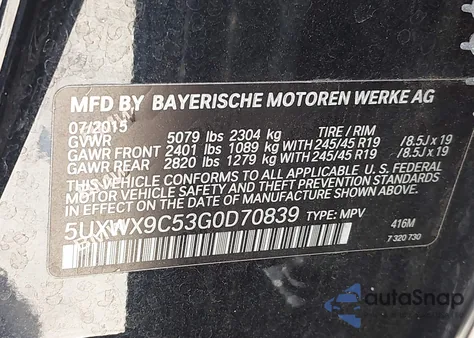 2016 BMW X3 xDrive28I from USA, damaged, VIN 5UXWX9C53G0D70839